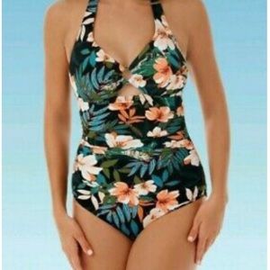 NWT Dream suit by Miracle brand tropical print slimming control swimsuit SZ 12
